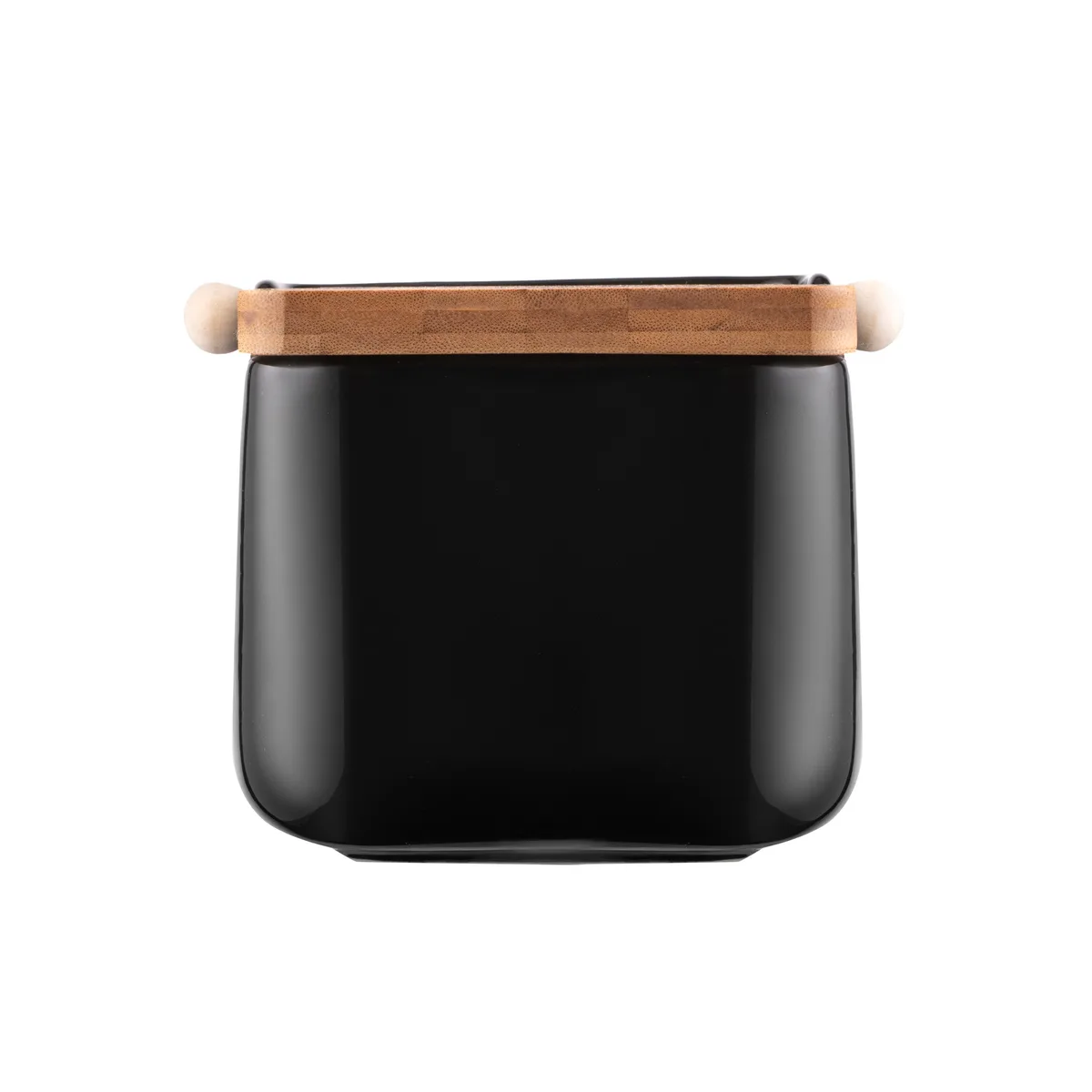 Цукорниця ARDESTO Midori, 12х12х11 см, 840 мл, кераміка з бамбуковою кришкою, чорна.