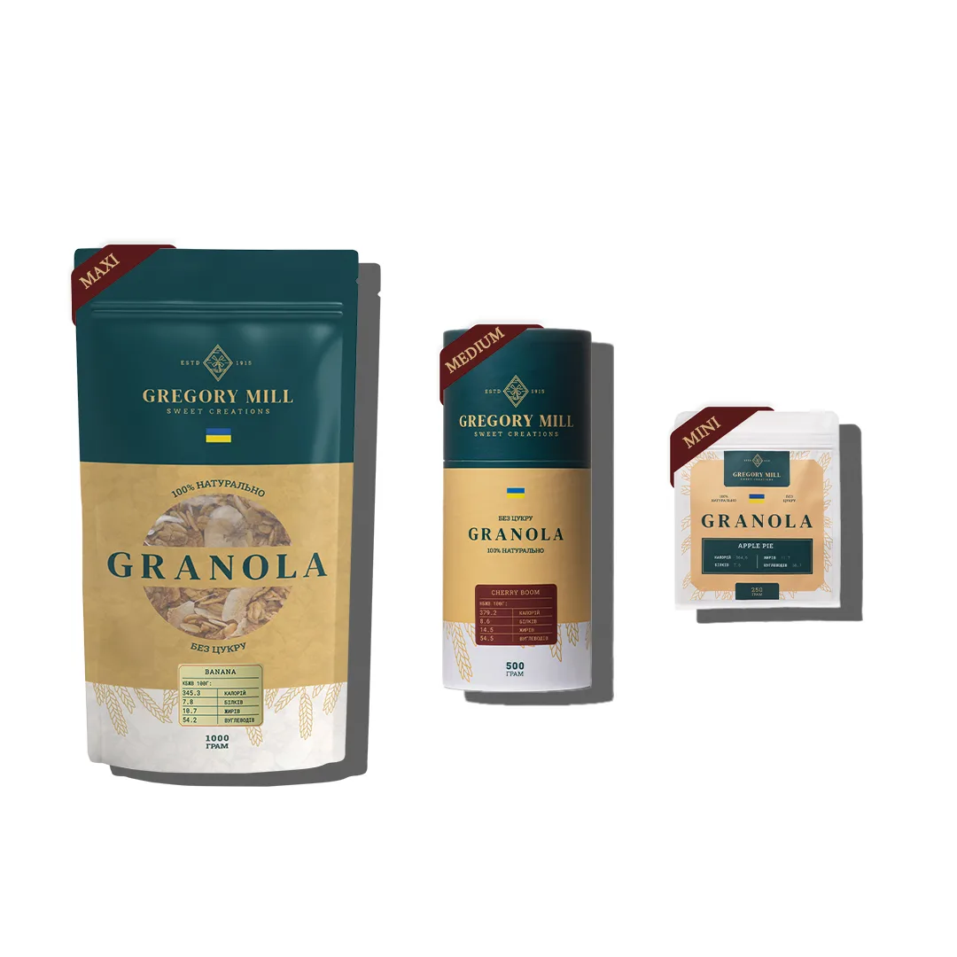 Набір граноли Multi Banana, Cherry Boom & Apple Pie, 1750 г Gregory Mill