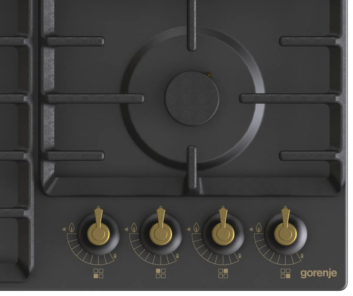 Газова варильна поверхня Gorenje чавунна 60х52 см чорна 4 конфорки