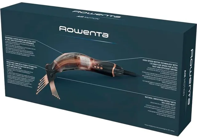 Фен Rowenta 1300 Вт 3 скорости с ионизацией и концентраторами 8,6х30 см Черный