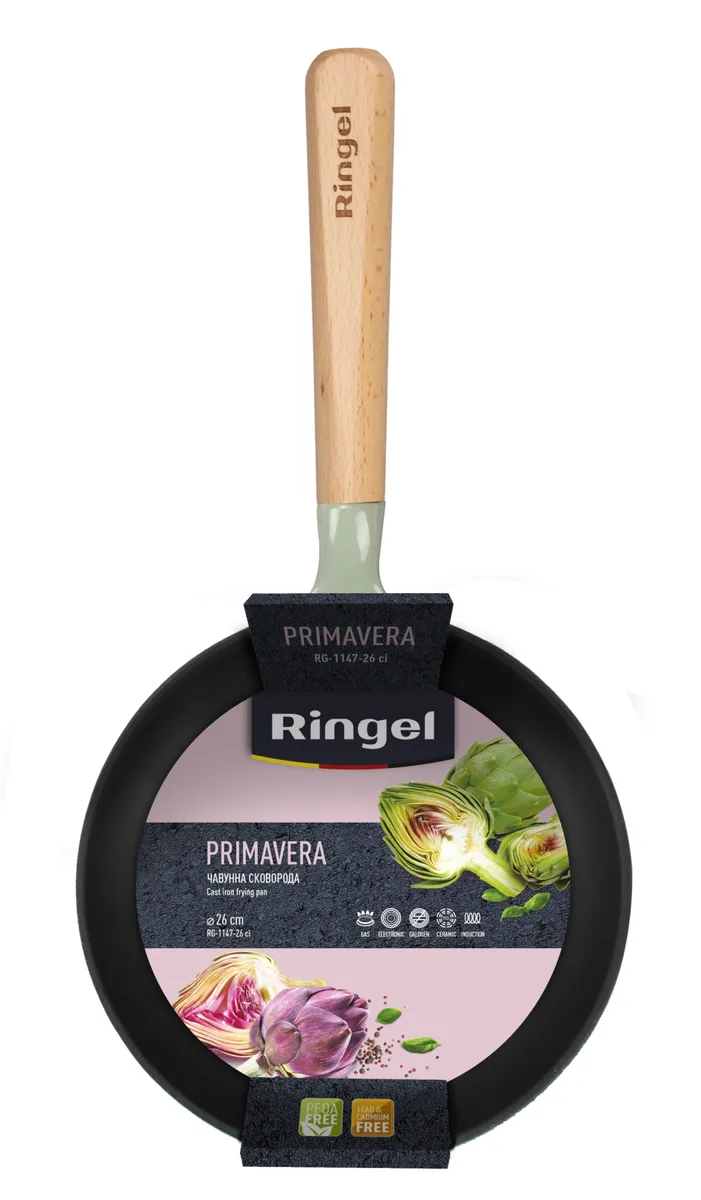 Сковорода чавунна Ringel 26 см натуральне дерево антипригарна