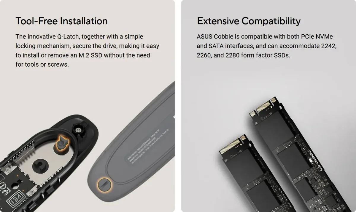 Портативний корпус ASUS для SSD USB Type-C 2242 2260 2280 Сірий