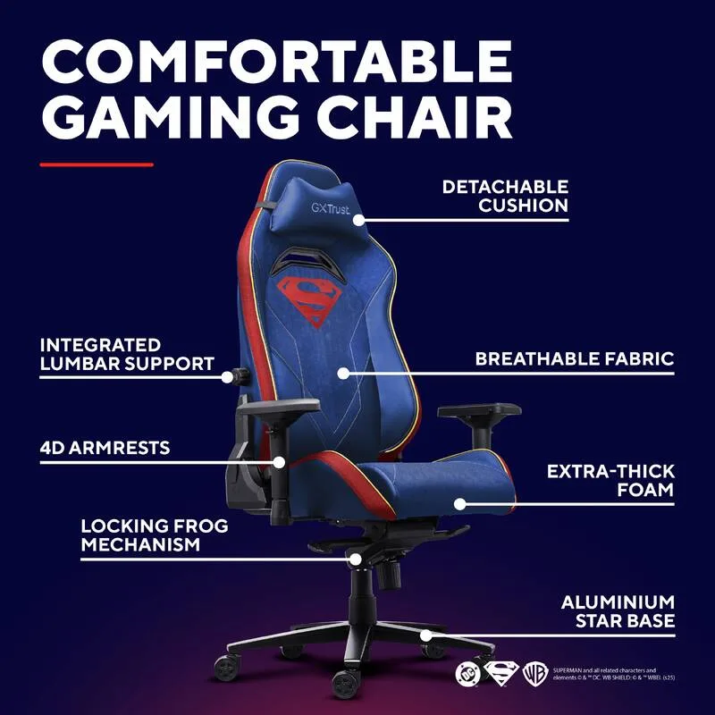 Крісло Trust GXT721SM Ruya Pro Superman edition, ПУ шкіра, Foldable Armrests, синій
