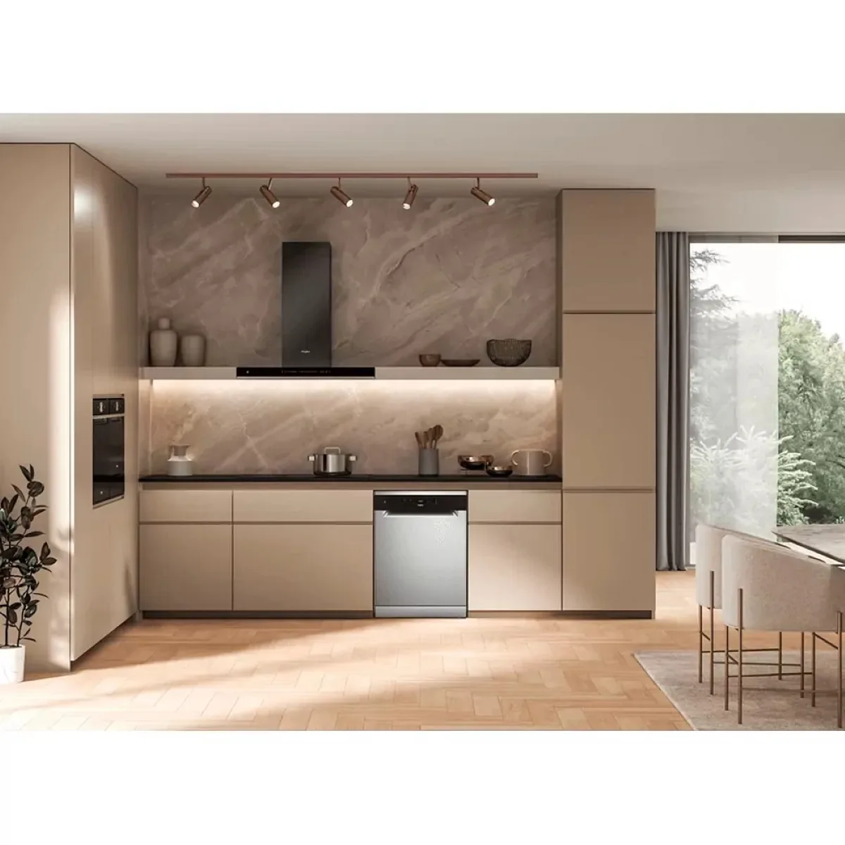 Посудомийна машина Whirlpool, 14 комплектів, клас енергоспоживання A++, 60 см, з дисплеєм, інверторний двигун, нержавіюча сталь.