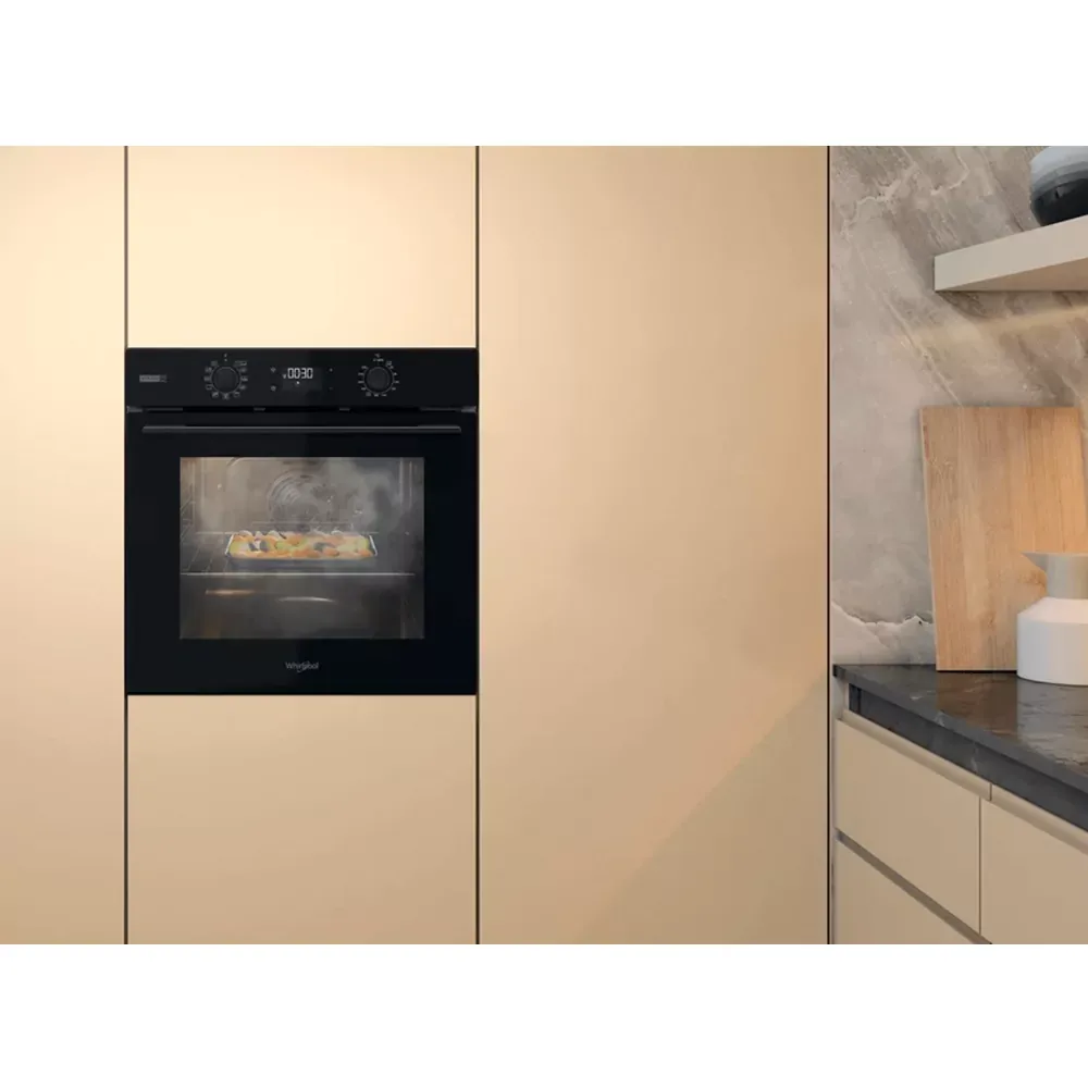 Електрична духова шафа Whirlpool, 71 л, клас енергоефективності A+, з дисплеєм, конвекційним приготуванням, телескопічними направл