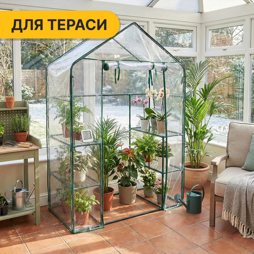 Стелаж теплиця LEOBRO Метал 143х73х195 см Зелений ПВХ