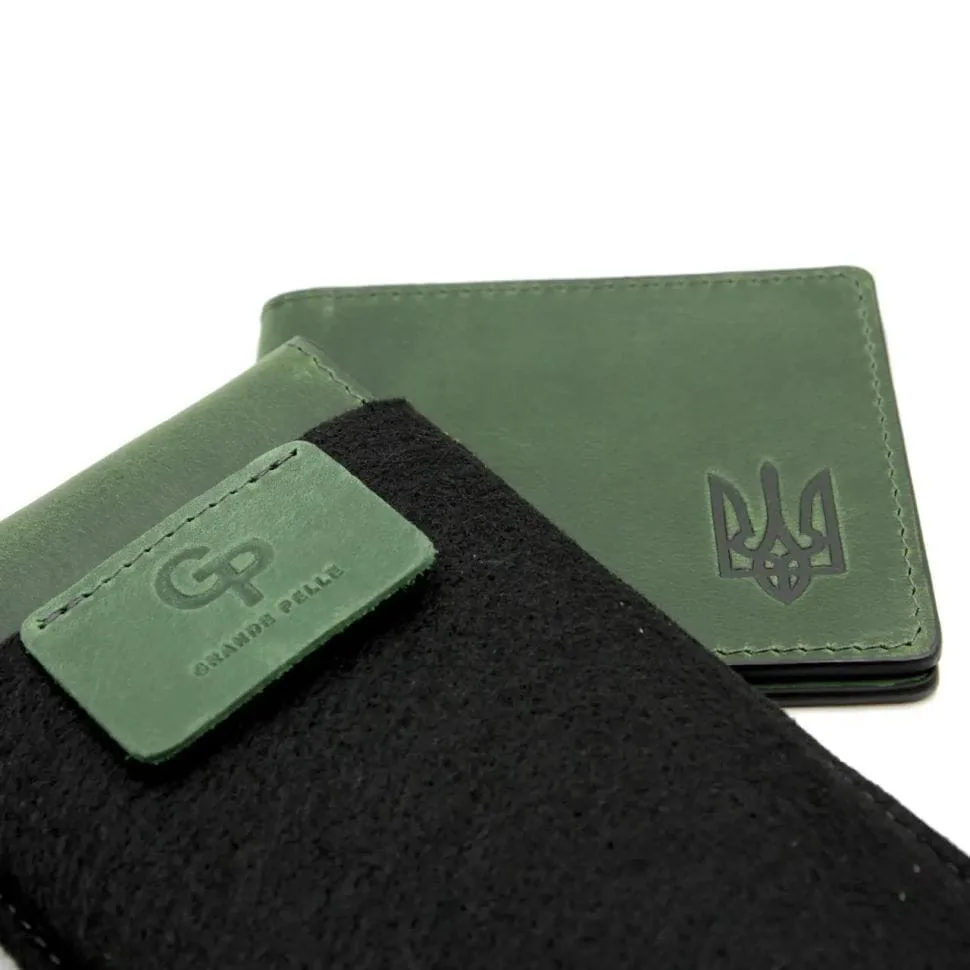 Обкладка для посвідчення учасника бойових дій зелена з натуральної шкіри для чоловіків, обкладка для документів.