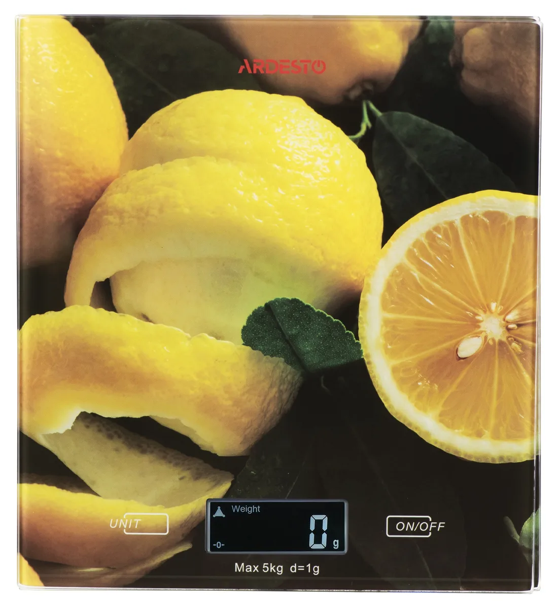 Кухонні ваги ARDESTO Lemon, 5 кг, AAAx2 в комплекті, скляні, багатоколірні.