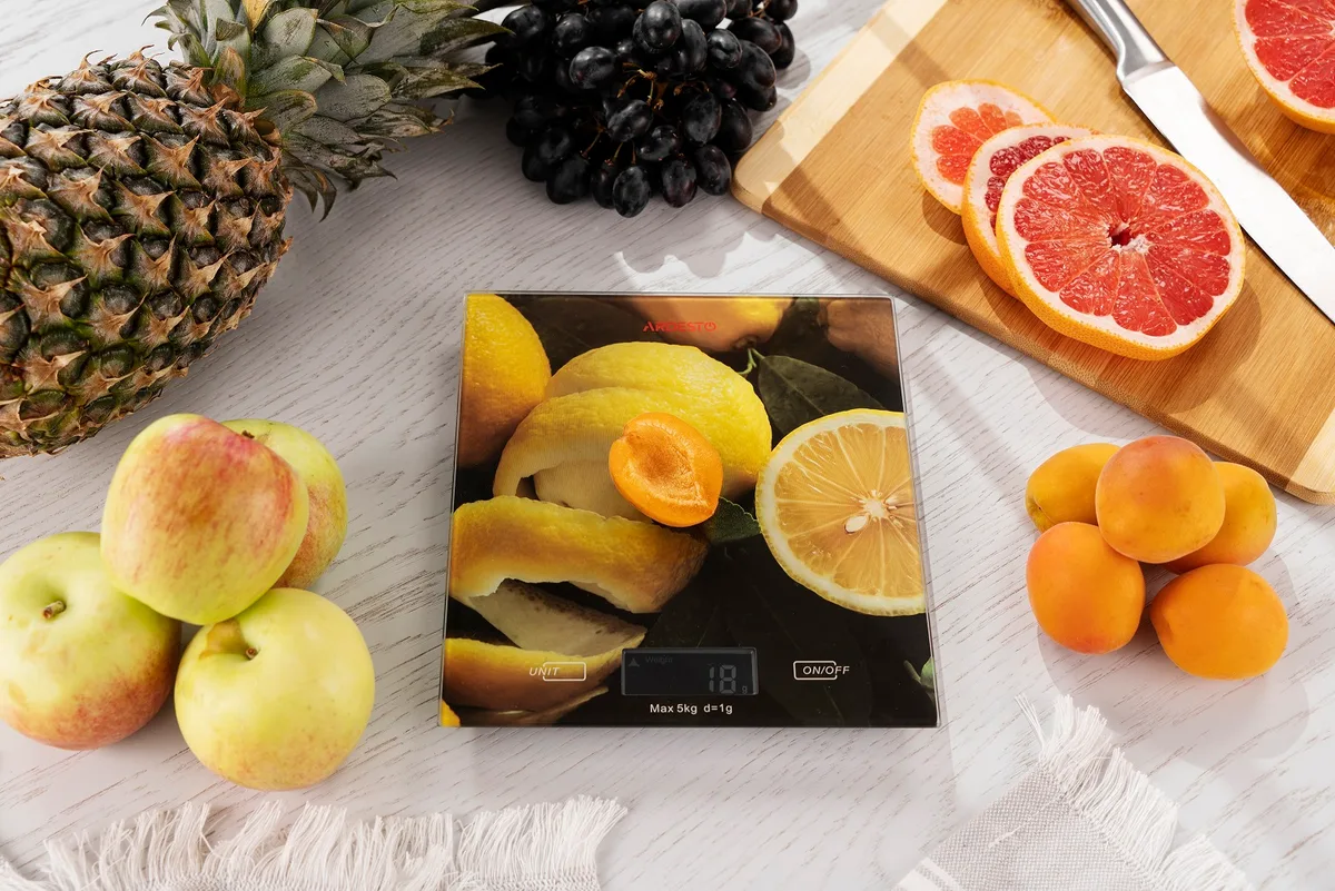 Кухонні ваги ARDESTO Lemon, 5 кг, AAAx2 в комплекті, скляні, багатоколірні.