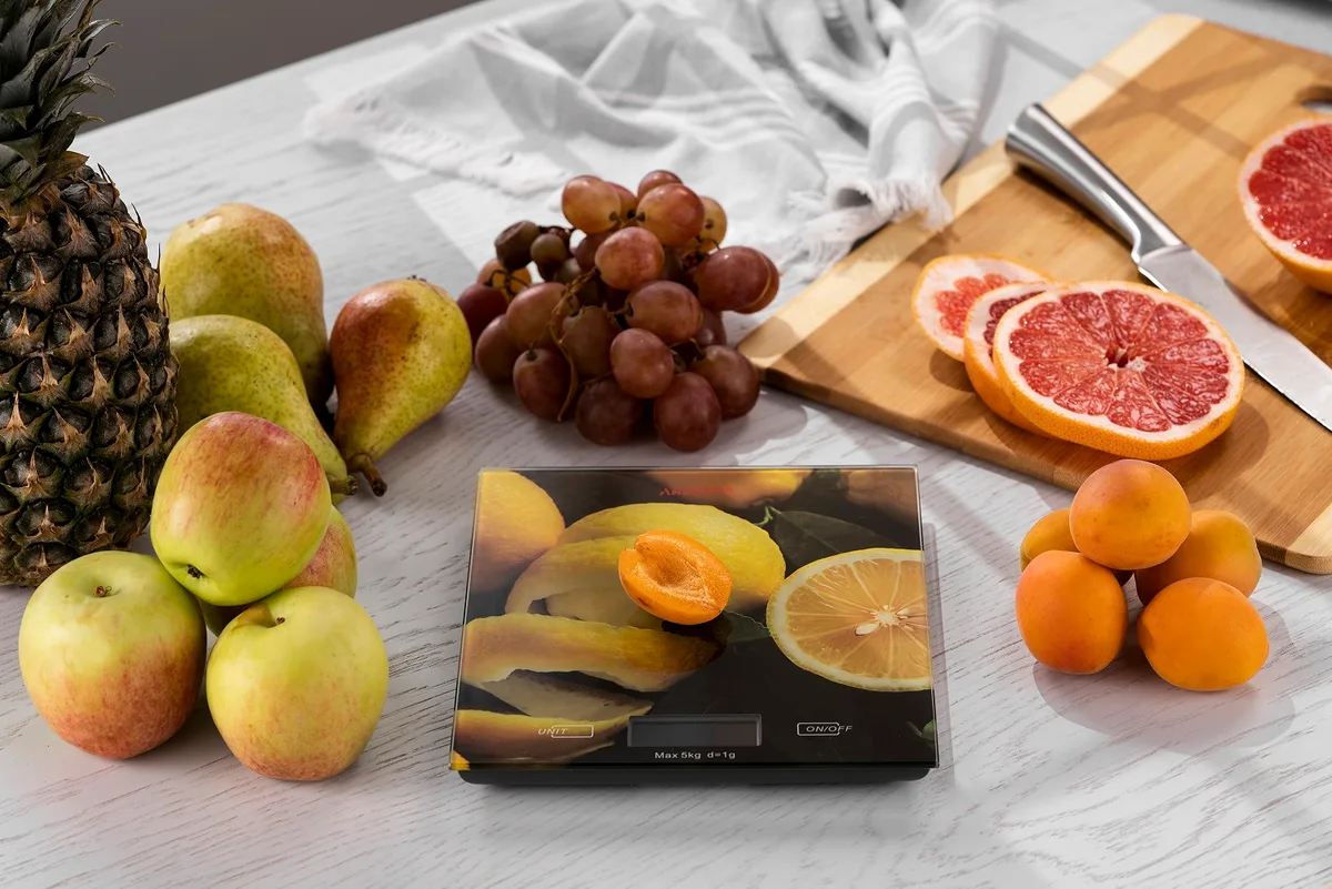 Кухонні ваги ARDESTO Lemon, 5 кг, AAAx2 в комплекті, скляні, багатоколірні.