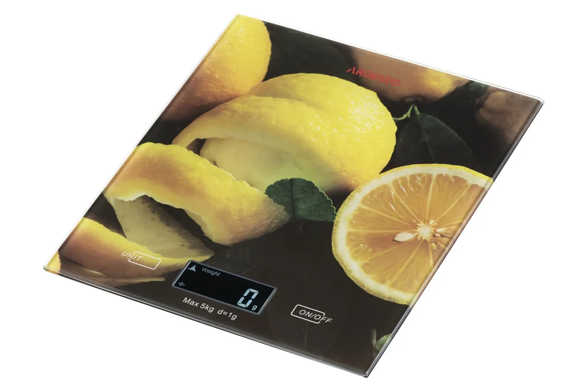 Кухонні ваги ARDESTO Lemon, 5 кг, AAAx2 в комплекті, скляні, багатоколірні.