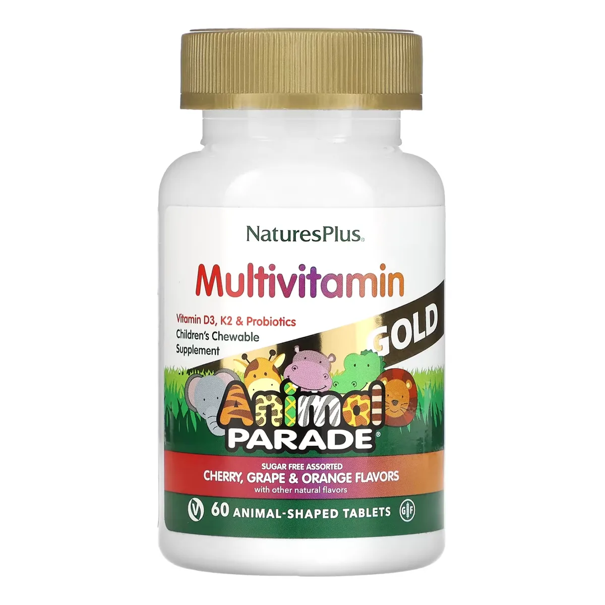 Детские мультивитамины Nature's Plus Gold 60 табл Веганские Без глютена Виноград и апельсин