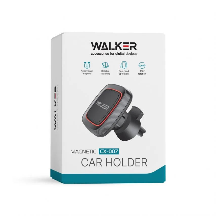 Автотримач магнітний WALKER пластик чорний 4 магніти 360 градусів