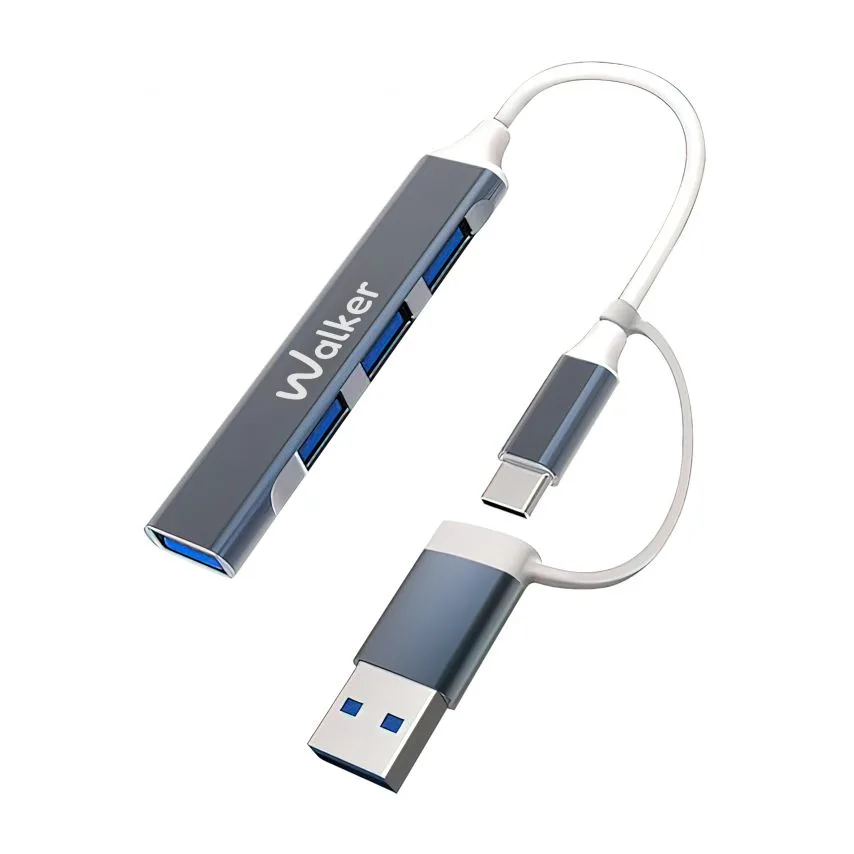 Перехідник USB-хаб 4 порти металевий сірий