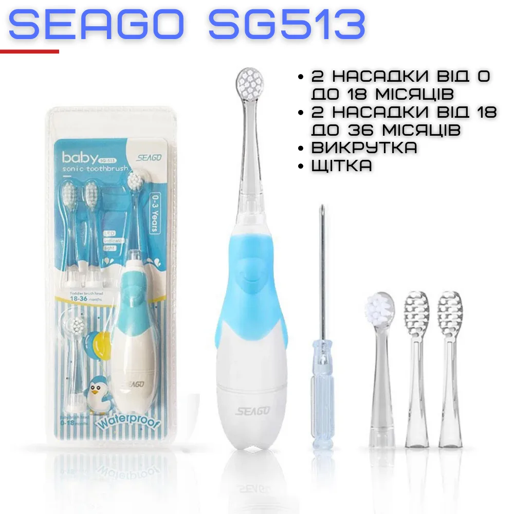 Детская звуковая зубная щетка Seago SG513 с LED подсветкой 16000 ударов/мин розовая