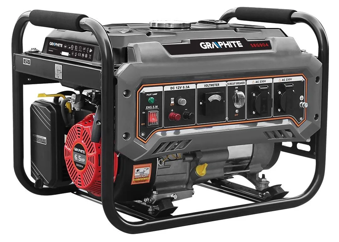 Бензиновий генератор GRAPHITE 230В, 2/2.2кВт, з ручним запуском, вага 40кг.
