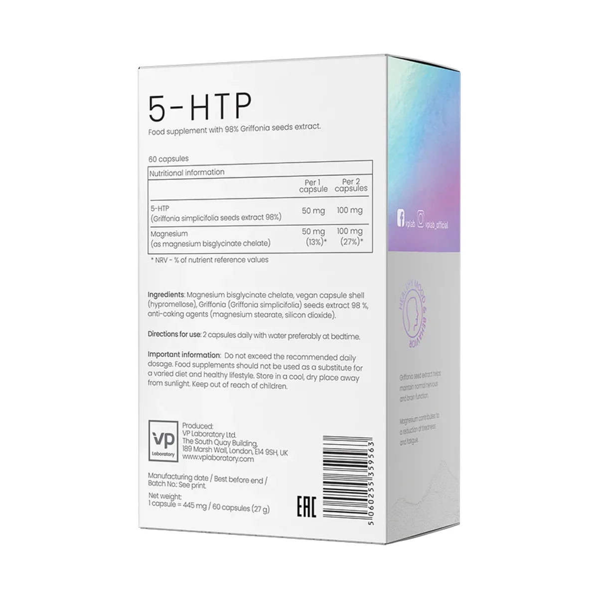 5-HTP VPLab 50 мг 60 капсул для покращення настрою та сну