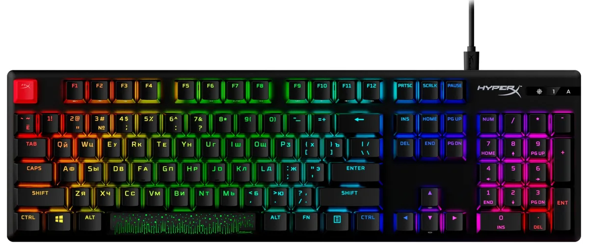 Клавіатура механічна HyperX Alloy Origins PBT 104key, Red, USB-A, EN/UA, RGB, чорний