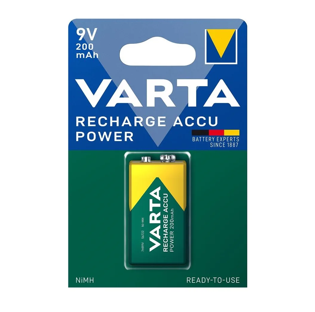 Аккумулятор Varta NI-MH Power 6F22 (6LR61, MN1604, MX1604, Крона) 9V 200 мА•ч, 1 шт.