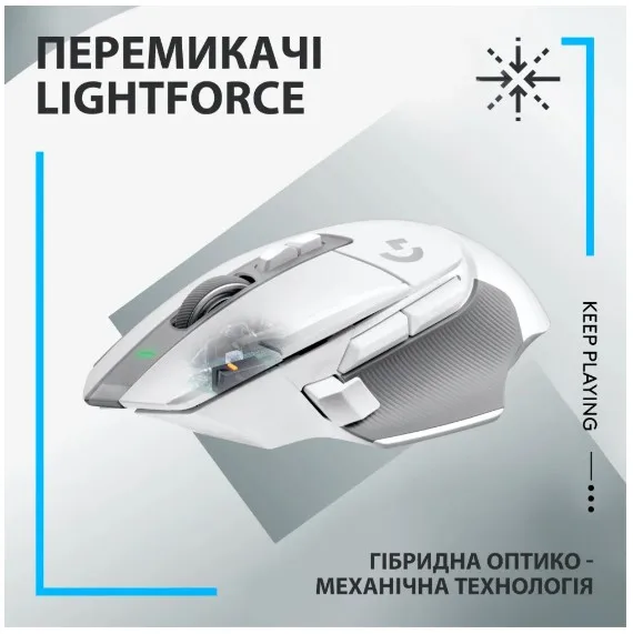 Миша Logitech геймерська бездротова оптична велика біла 25600 dpi 11 кнопок