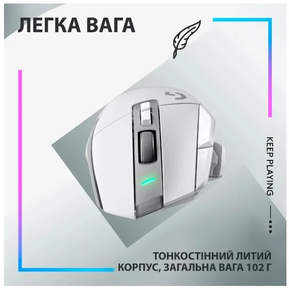 Миша Logitech геймерська бездротова оптична велика біла 25600 dpi 11 кнопок