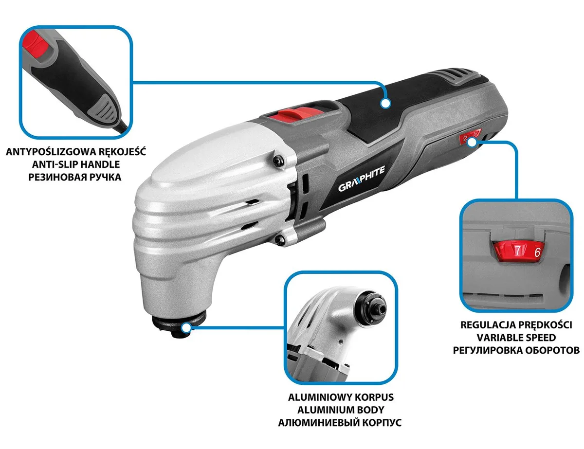 Шліфувально-гравірувальна машина GRAPHITE 250Вт 15000-21000 об/хв 1.35 кг у кейсі