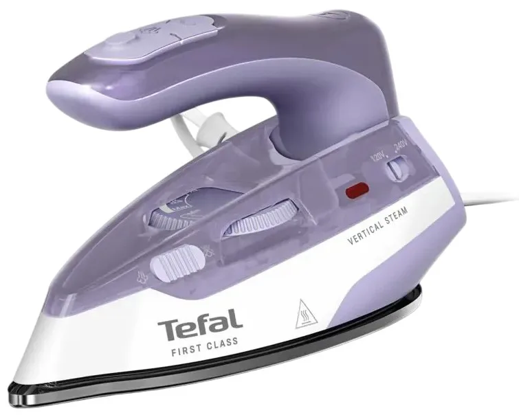 Праска Tefal Travel First Class, 1000Вт, 65мл, паровий удар -45°C, нержавіюча сталь, біло-фіолетового кольору.