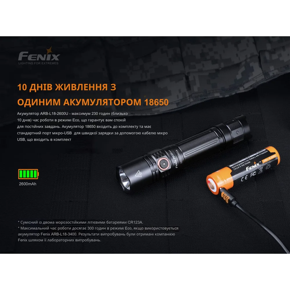 Ліхтар ручний Fenix алюмінієвий 134 мм білий 1700 лм IP68