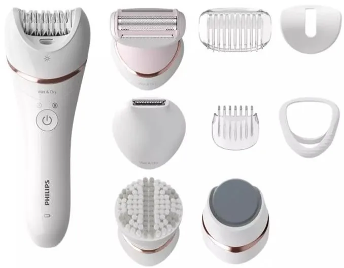 Епілятор Philips 8000 серії, акумуляторний, дисковий, з 32 пінцетами, вологозахищений для сухого та вологого використання, 8 насад