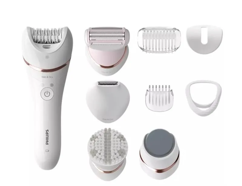Епілятор Philips 8000 серії, акумуляторний, дисковий, з 32 пінцетами, вологозахищений для сухого та вологого використання, 8 насад