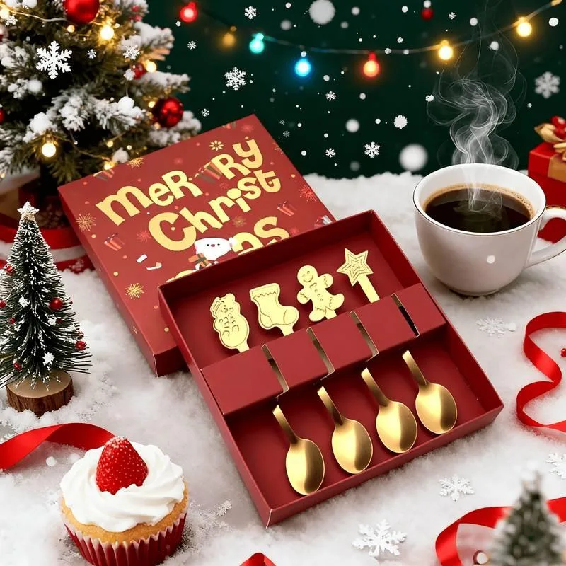 Набір чайних ложок Merry Christmas нержавіюча сталь 12,5 см золоті 4 шт.