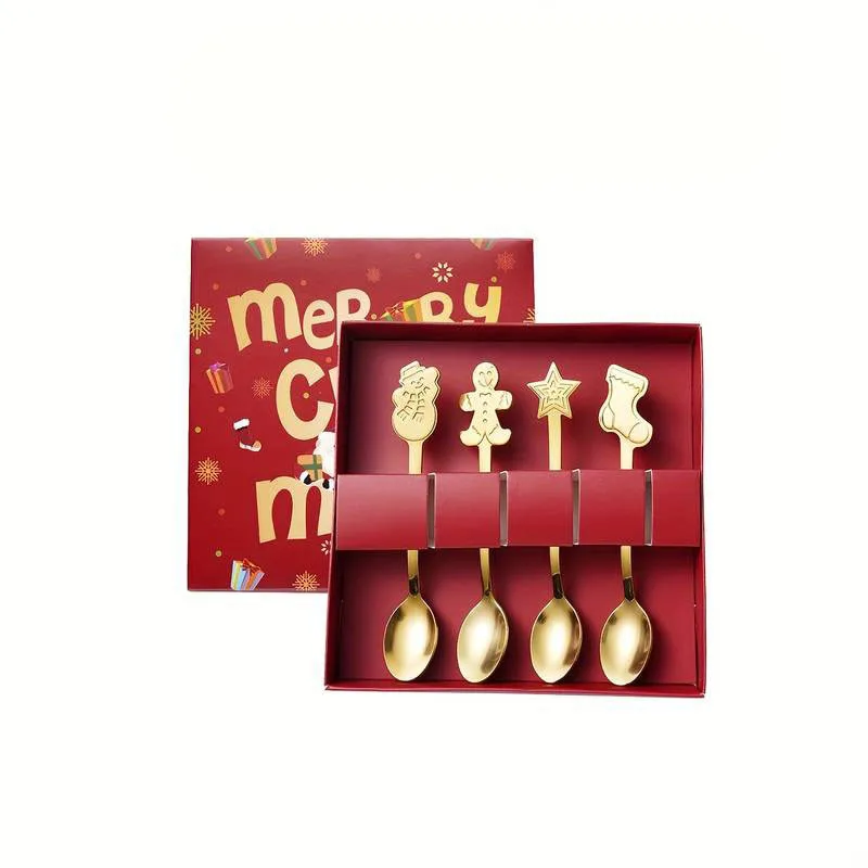 Набір чайних ложок Merry Christmas нержавіюча сталь 12,5 см золоті 4 шт.