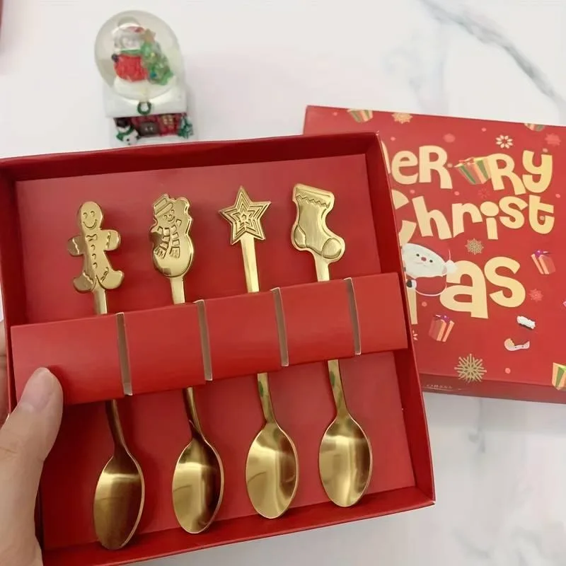 Набір чайних ложок Merry Christmas нержавіюча сталь 12,5 см золоті 4 шт.