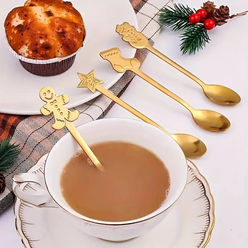 Набір чайних ложок Merry Christmas нержавіюча сталь 12,5 см золоті 4 шт.