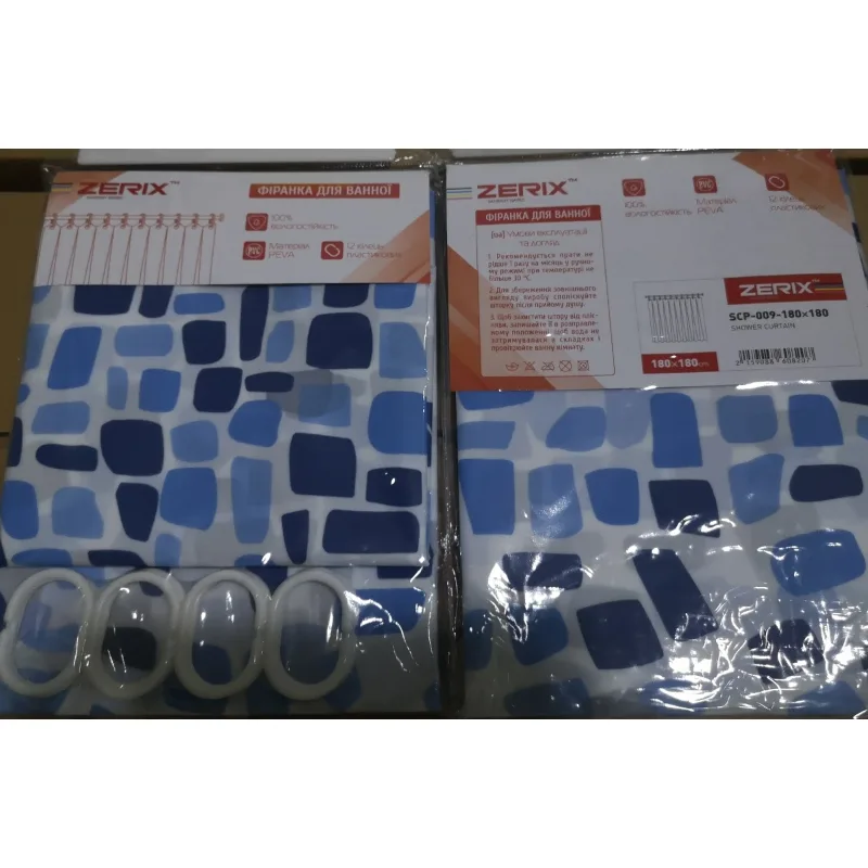 Шторка для ванної Zerix PEVA 180x180 Візерунок Бризки сині