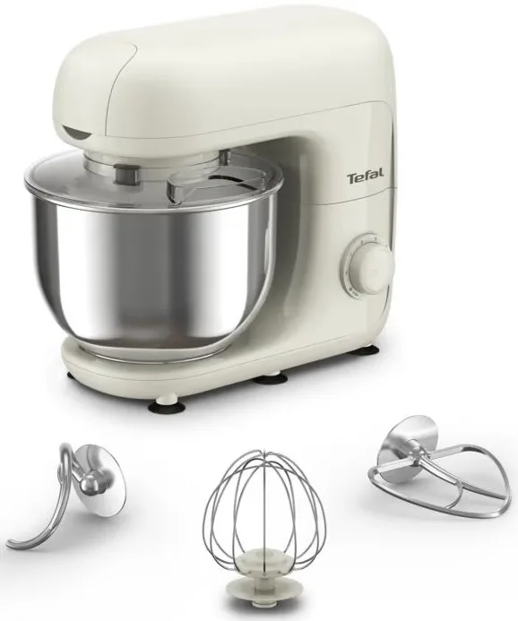 Планетарний міксер Tefal Bake Essential 800 Вт, 3 насадки, нержавіюча чаша 4.8 л, білий.
