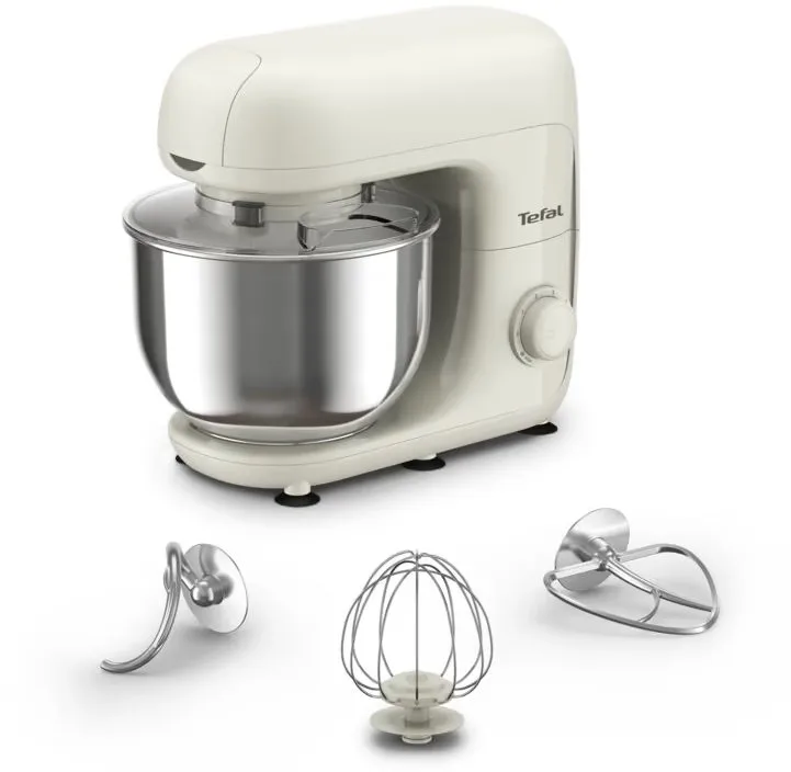 Планетарний міксер Tefal Bake Essential 800 Вт, 3 насадки, нержавіюча чаша 4.8 л, білий.