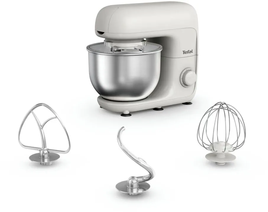 Планетарний міксер Tefal Bake Essential 800 Вт, 3 насадки, нержавіюча чаша 4.8 л, білий.