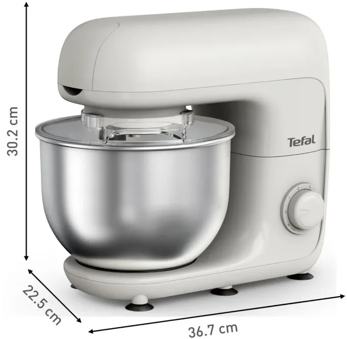 Планетарний міксер Tefal Bake Essential 800 Вт, 3 насадки, нержавіюча чаша 4.8 л, білий.