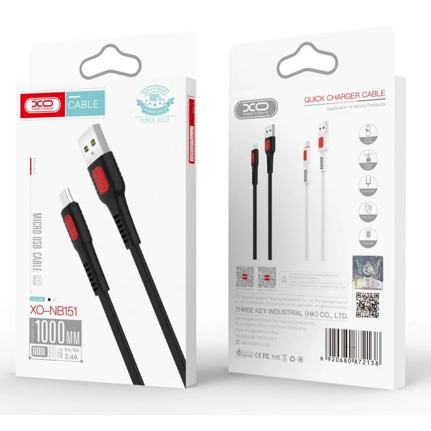 Кабель USB XO Lightning 1м силіконовий чорний 2.4A