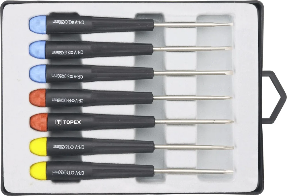 Викрутки TOPEX прецизійні 7шт SL PH Torx хрестові плоскі зірочки для ремонту електроніки