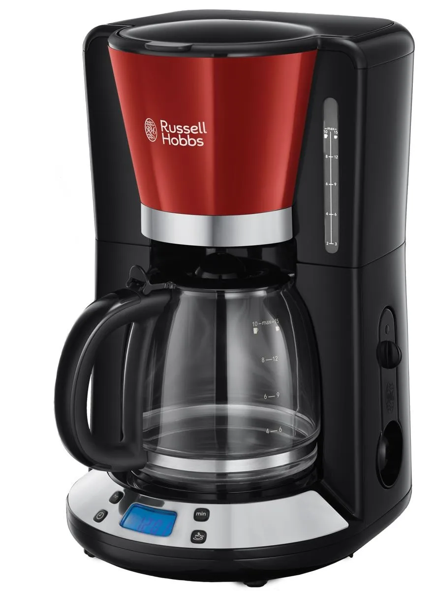 Кавоварка Russell Hobbs крапельного типу Colours Plus 1.25л, для меленої кави, червоно-чорного кольору.