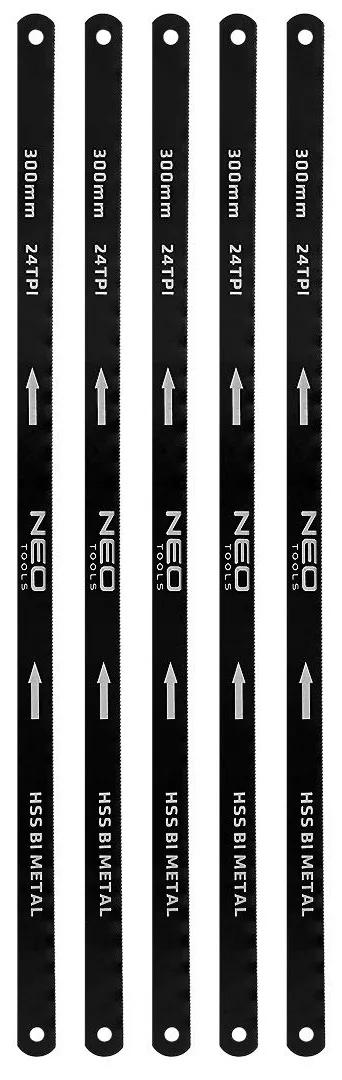 Полотно для ножівки Neo Tools, по металу, 24 зубці на дюйм, 300х12.5мм, 5 штук.