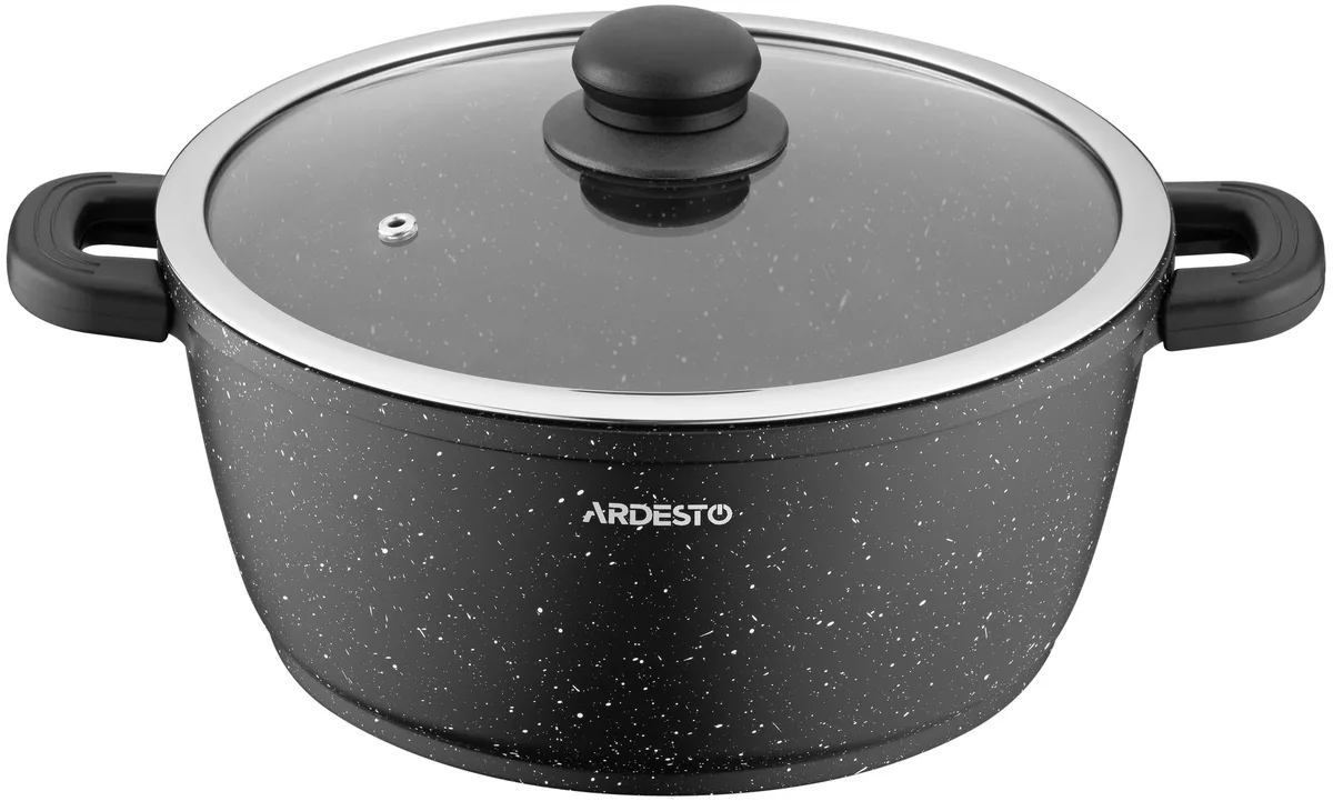 Каструля з прозорою кришкою ARDESTO Gemini Anzio, 4.4л, алюміній, чорного кольору.