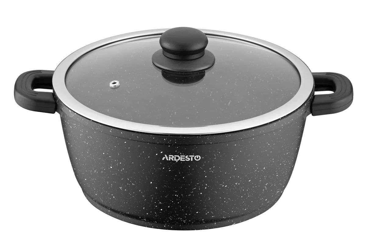 Каструля з прозорою кришкою ARDESTO Gemini Anzio, 4.4л, алюміній, чорного кольору.