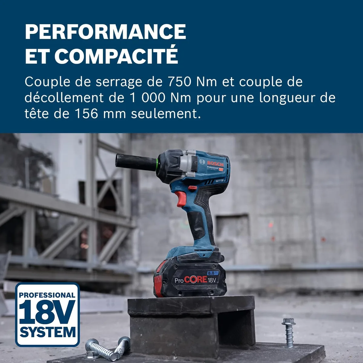 Акумуляторний ударний гайковерт Bosch Professional GDS 18V-750C 18В, 270/380/750Нм, до 3000 об/хв, квадрат 1/2"