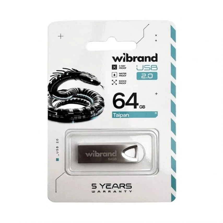 Флеш-пам'ять USB Wibrand 64Гб металевий срібний