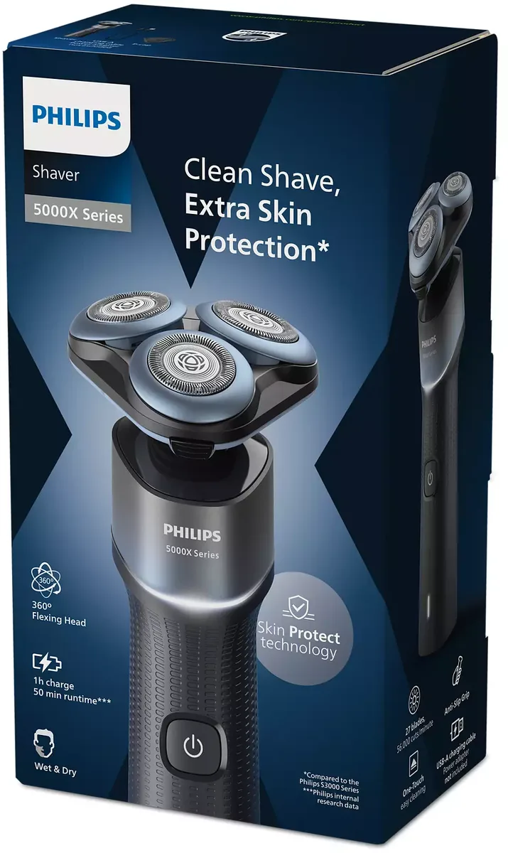 Електрична бритва Philips роторного типу Series 5000X, 4.5 Вт, з трьома бритвяними головками, Li-Ion, для сухого та вологого голін