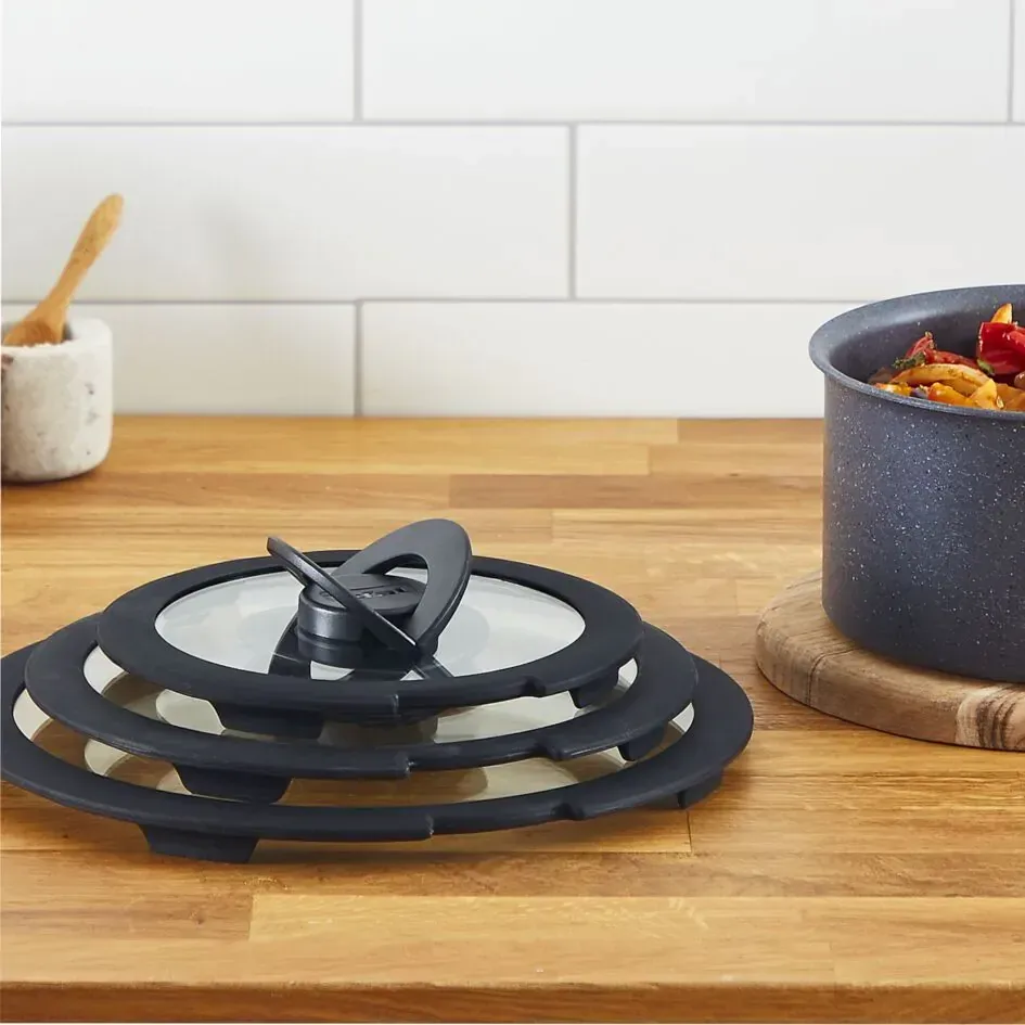 Набор стеклянных крышек Tefal 16см 18см 20см стекло черный