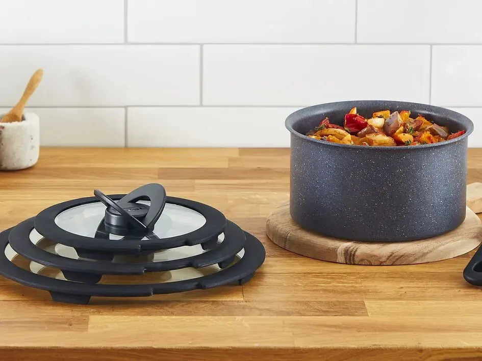 Набор стеклянных крышек Tefal 16см 18см 20см стекло черный